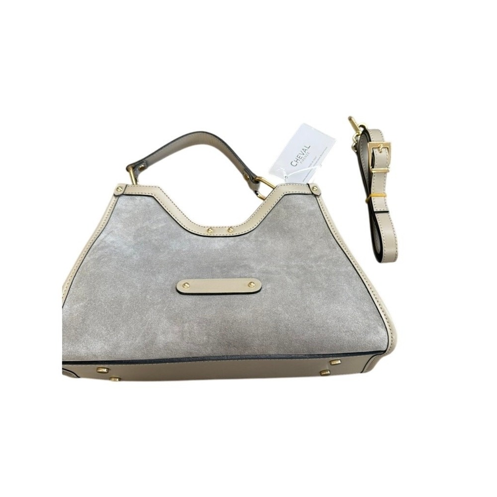 NWT!! "CHEVAL FIRENZE" Gray Suede & Leather Purse Gold‎ Metal Mag. Clasp ITALY